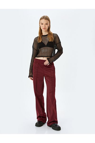 Koton Long Sleeve Crew Neck Crop Mesh T-Shirt