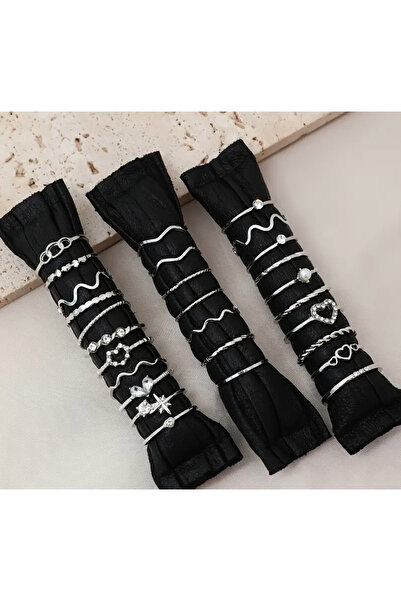 Takıtolia Style Gümüş 28 Parça Tasarım Silver Taşlı Çoklu Yüzük Seti