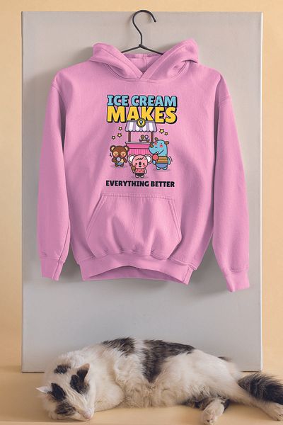 ADABEBEK Unisex Ice Cream Shop Animals Printed Oversize φούτερ 22904