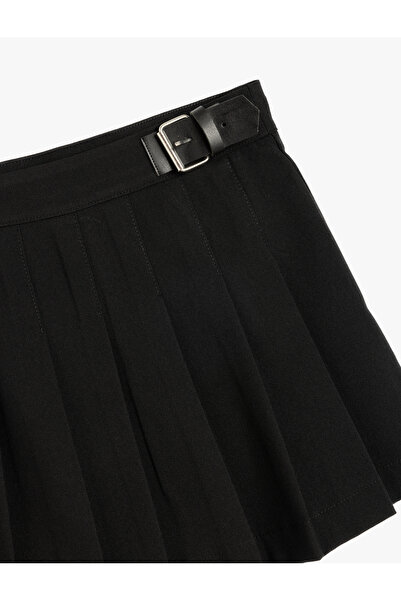 Koton Metal Aksesuarlı İnce Piliseli Mini Etek