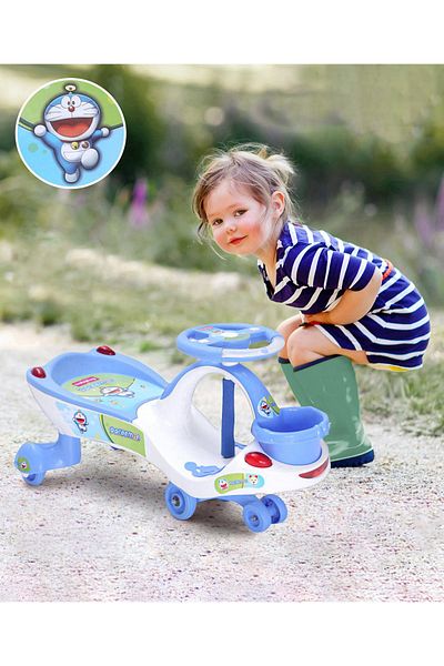 Babyhug سيارة Babyhug Doremon Gyro Swing Car مع موسيقى وأضواء ومسند للقدمين ومقعد آمن للأطفال الصغار - أزرق