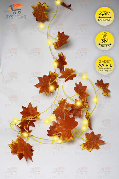 BYSHOME Dekoratif Sonbahar Yapraklı 230 Cm Yapay Sarmaşık Ve 300 Cm Peri Led Sarı Renk