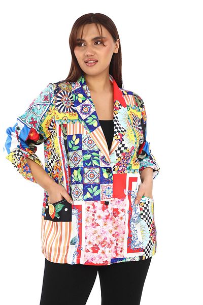 Lady Majestic Jachetă de damă din satin colorat de mărime mare - 44708