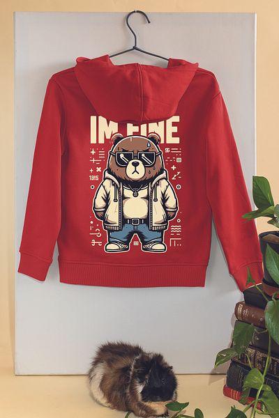 ADABEBEK Trend Premium I'm Fine - Детски суитшърт Oversize с очила и щампа на плюшено мече 22515