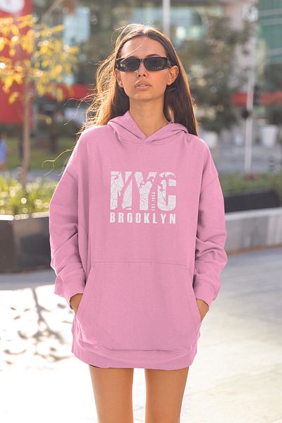 ADABEBEK Γυναικείο φούτερ NYC NewYork με στάμπα με κουκούλα 15369