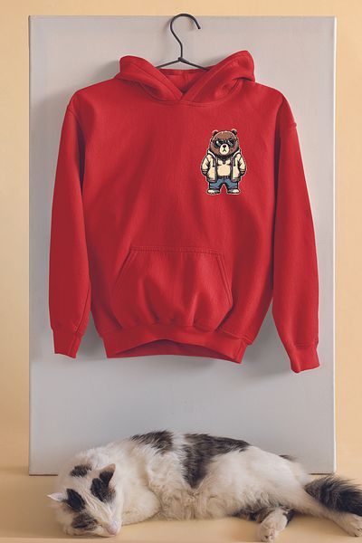 ADABEBEK Trend Premium I'm Fine - Детски суитшърт Oversize с очила и щампа на плюшено мече 22515