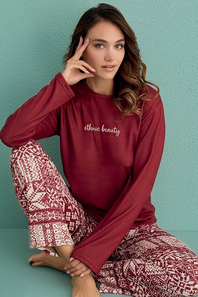 cotonhause Costum de pijama de damă cu mânecă lungă, termică, roșu Claret C1T4N1O02-10