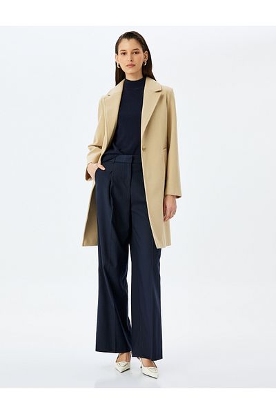 Koton Double Breasted Long Stamp Coat with Buttoned Pockets