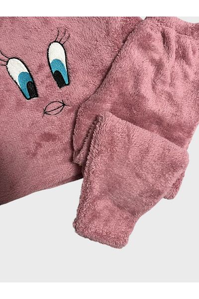 Fil Kids Girl's Pink Tweety Print Long Sleeve Winter Fleece Pajamas Set