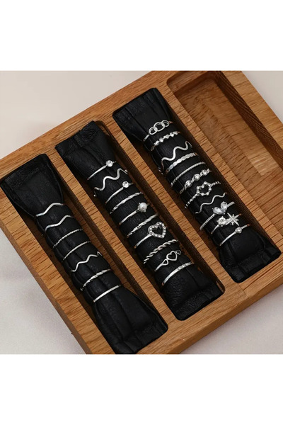 Takıtolia Style Silver 28 Piece Design Silver Stone Multiple Ring Set