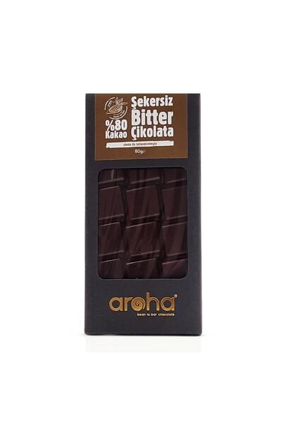 AROHA Stevia İle Tatlandırılmış %80 Kakao Şekersiz Bitter Çikolata 80 g e