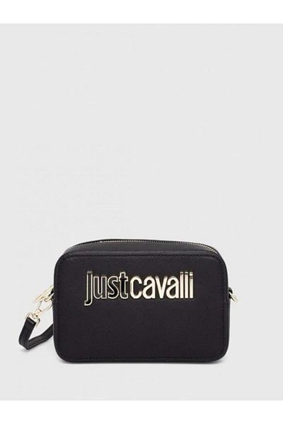 Just Cavalli Women's Brand Logo Detailed Multi-Card Compartment Daily Black Shoulder Bag 76RA4BB8 ZS766-899
