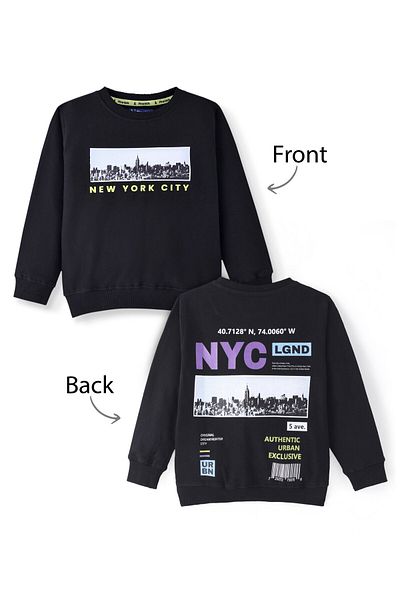 Pine kids Cotton Knit Full Sleeves Sweatshirt with Text Print - Jet Black