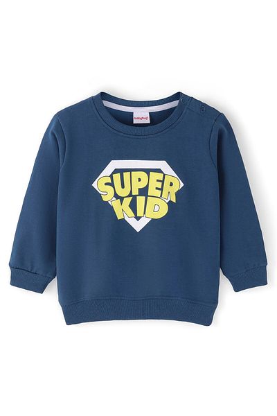Babyhug سويت شيرت من القطن المحبوك بأكمام طويلة مع رسومات نصية - أزرق
