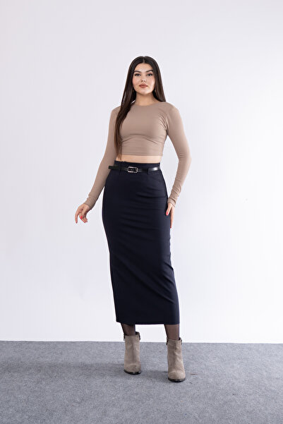 MissVina Fusta creion cu centură la spate cu fantă material elastic 6749