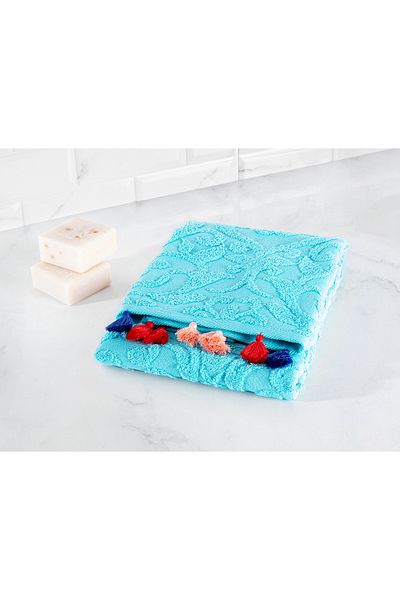 Madame Coco Giverny Turquoise Face Towel - 100% Cotton - 50X70 cm