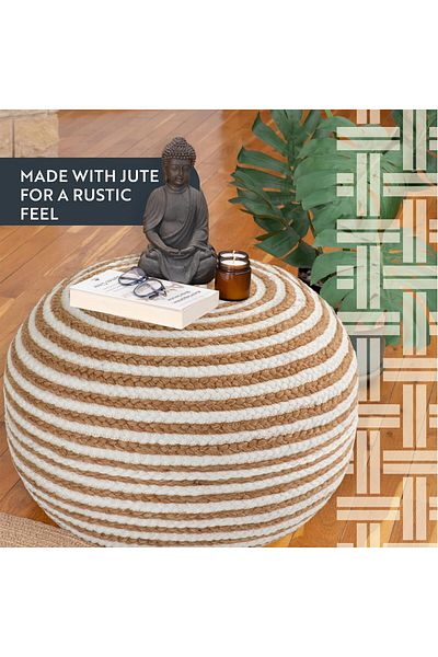 dekorist Runder osmanischer Pouf Fußhocker Jute Pouffe Hocker Sitzkissen Boho Home Decor Extra Sitzgelegenheit P