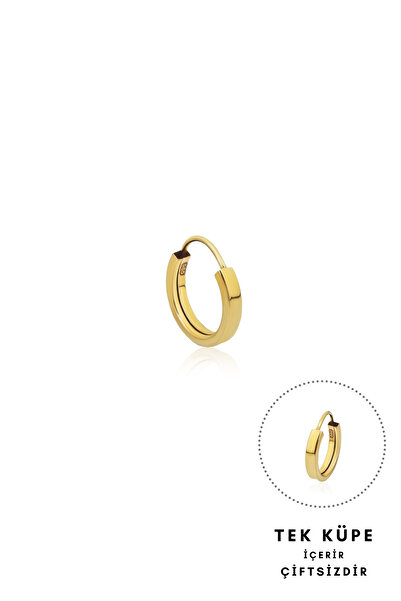 Altınkesesi 14 Ayar Altın Düz Tekli Halka Küpe Gizli Kilitli 1.3 Cm