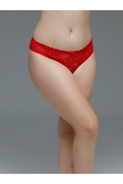 MİSTİRİK Stretchy and Soft Red Panties - Masara Model, Half Lace Thong String