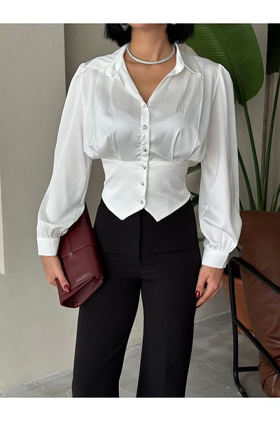 Fashionbox ΓΥΝΑΙΚΕΙΑ Πλισέ Γυναικεία Σατέν Μπλούζα Premium Ποιότητας με Κουμπί Μπροστά