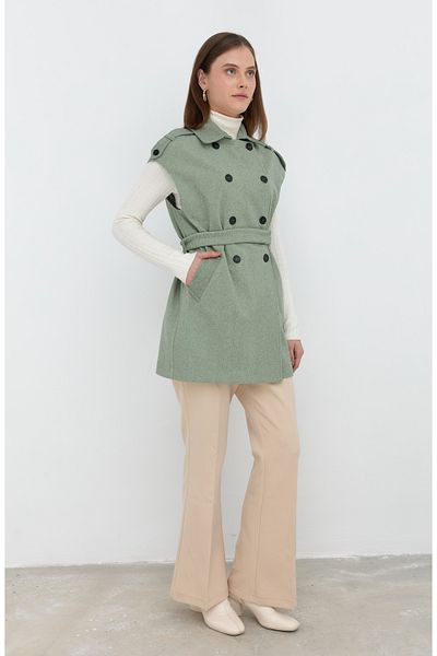 Fatma Atasoy Belted Stamp Oversize Mint Midi Vest