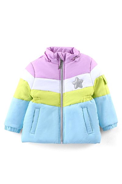 Babyhug Woven Full Sleeves Jacket with Detachable Hood Star Applique - Multicolour