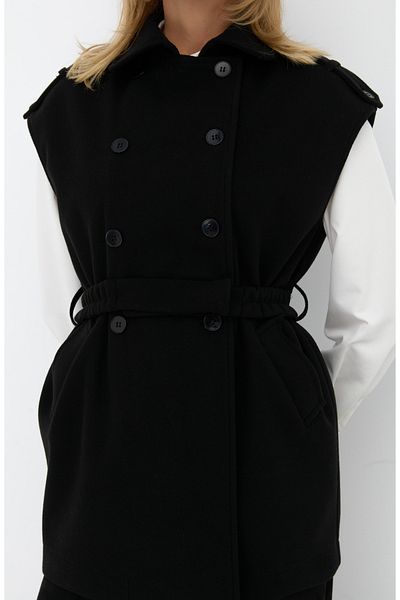 Fatma Atasoy Belted Stamp Oversize Black Midi Vest