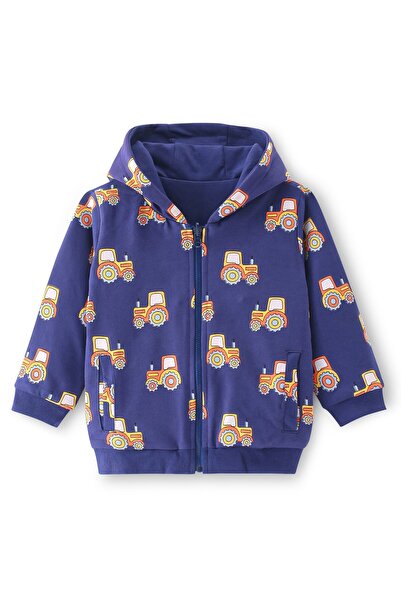 Bonfino هودي بسحاب قابل للعكس مطبوع عليه بالكامل - أزرق