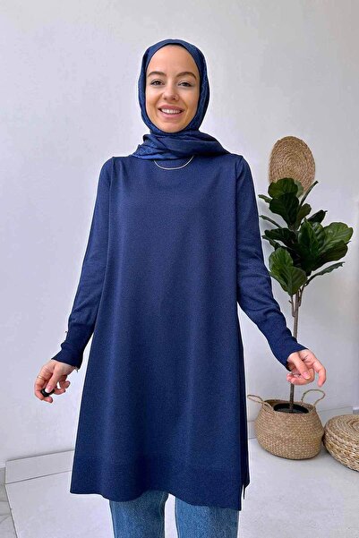 Ka Hijab A Form Işıltılı Merserize Tesettür Tunik - Lacivert