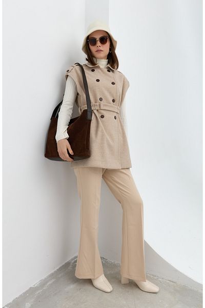 Fatma Atasoy Belted Stamp Oversize Stone Midi Vest