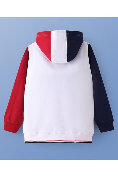 Pine kids Cotton Knit Full Sleeves Front Open Hooded Sweatjacket With Ball Design - White