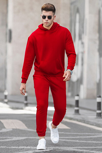 YAKAMEL Men's Basic Model Elastic Leg Hooded Tracksuit Set