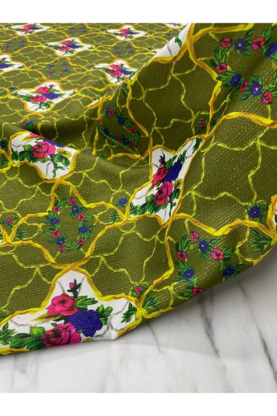 ipekkumaş Țesătură de in pentru rochie cu model de flori de tiglon auriu Produsul nostru este vândut în bucăți 1 bucată 1 metru