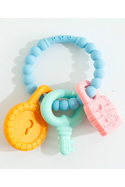 Fab N Funky عضاضة سيليكون بقفل ومفاتيح - خالية من مادة BPA، لعبة مضغ زرقاء مه...