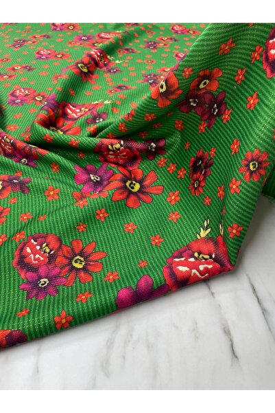 ipekkumaş Altın Simli Yeşil Türkmen Desen Elbiselik Saten Kumaş Ürünümüz Adet...