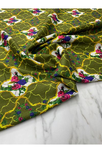 ipekkumaş Țesătură de in pentru rochie cu model de flori de tiglon auriu Produsul nostru este vândut în bucăți 1 bucată 1 metru