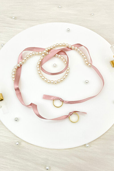 ZEYMERADE Pudra Söz Nişan Yüzük Kurdelesi, Dökülen İncili, Gelin Damat