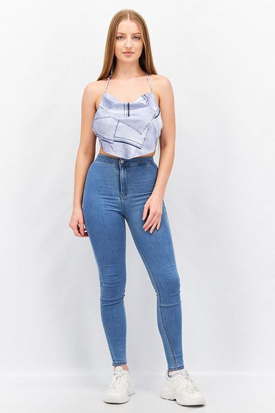 4th & Reckless Women Petite Halter Neck Sleeveless Allover Print Crop Top, Blue