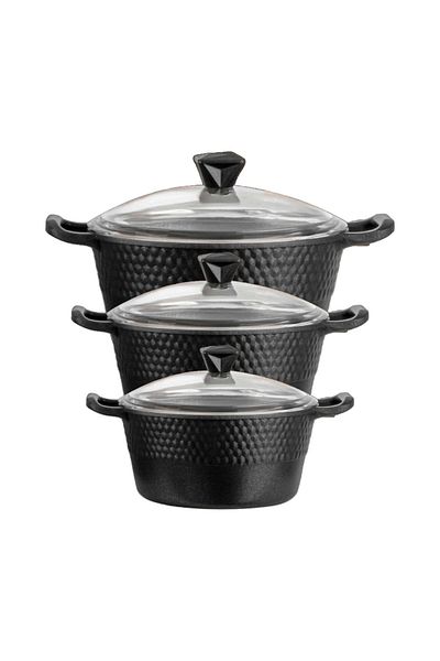 Lines Titanium Cast Deep Pot Set - Black (16-18-20)