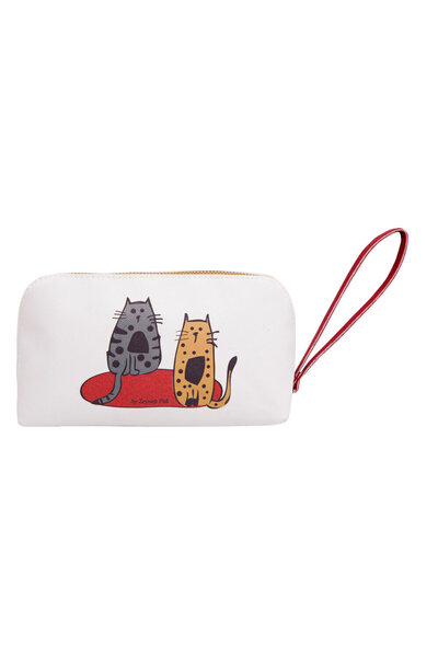 Biggdesign Faux Leather White Cats Makeup Bag