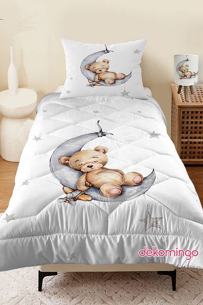 dekomingo SLEEPING ON THE MOON BEAR PATTERNED QUILTED CHILDREN'S QUILT AND PILLOW CASE