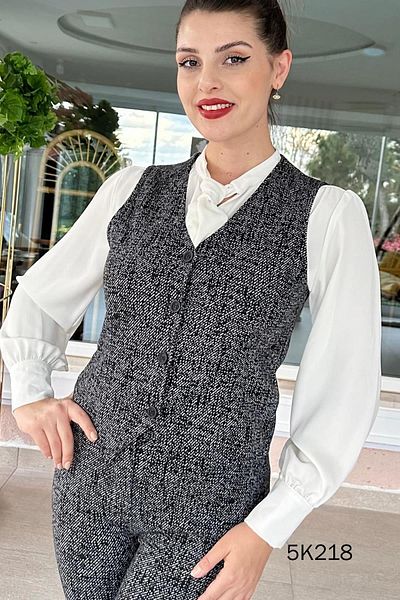 İnce Topuk Jacquard Wool Vest 5K218