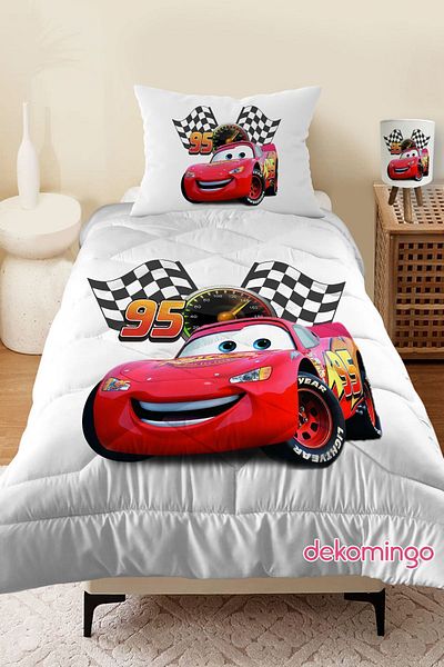 dekomingo White Floor Car Patterned Quilted Children's Quilts and Pillow Cases