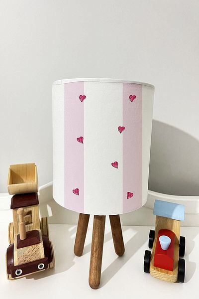 dekomingo PINK STRIP HEART PATTERNED BABY AND CHILDREN'S ROOM LAMP