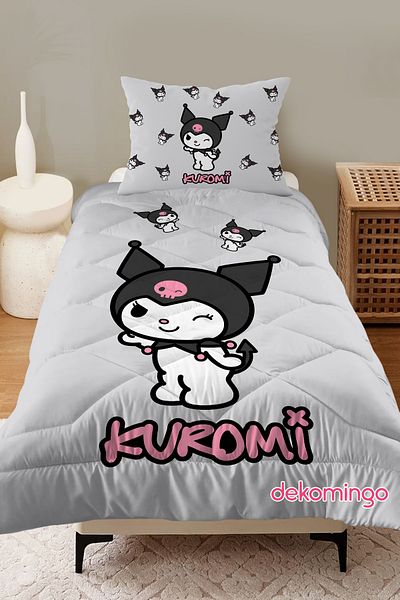 dekomingo Gray Kuromi̇ Baby and Kids Room Quilted Quilt