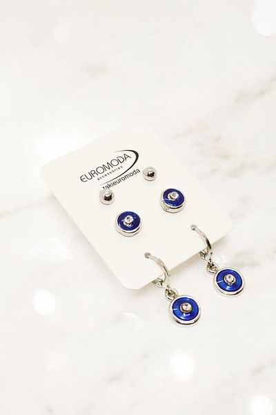 EUROMODA Set of 3 Round Rhinestones and Dangle Screw Earrings - Special Design and Ball Earrings