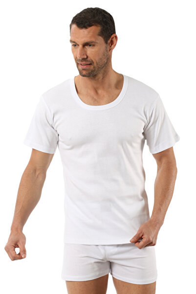 ÖZKAN underwear Özkan 0115 Men's 100% Cotton Rib Fabric Flexible Comfortable Wide Collar Short Sleeve Undershirt Undershirt