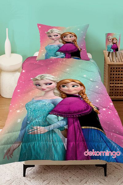 dekomingo Rainbow Elsa Anna Patterned QUILTED KIDS QUILT AND PILLOW CASE