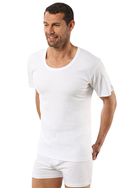 ÖZKAN underwear Özkan 0115 Men's 100% Cotton Rib Fabric Flexible Comfortable Wide Collar Short Sleeve Undershirt Undershirt