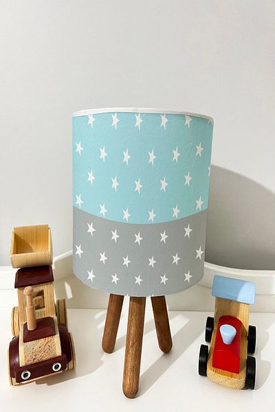 dekomingo Grey Blue Star Strip Patterned BABY AND CHILDREN'S ROOM LAMP